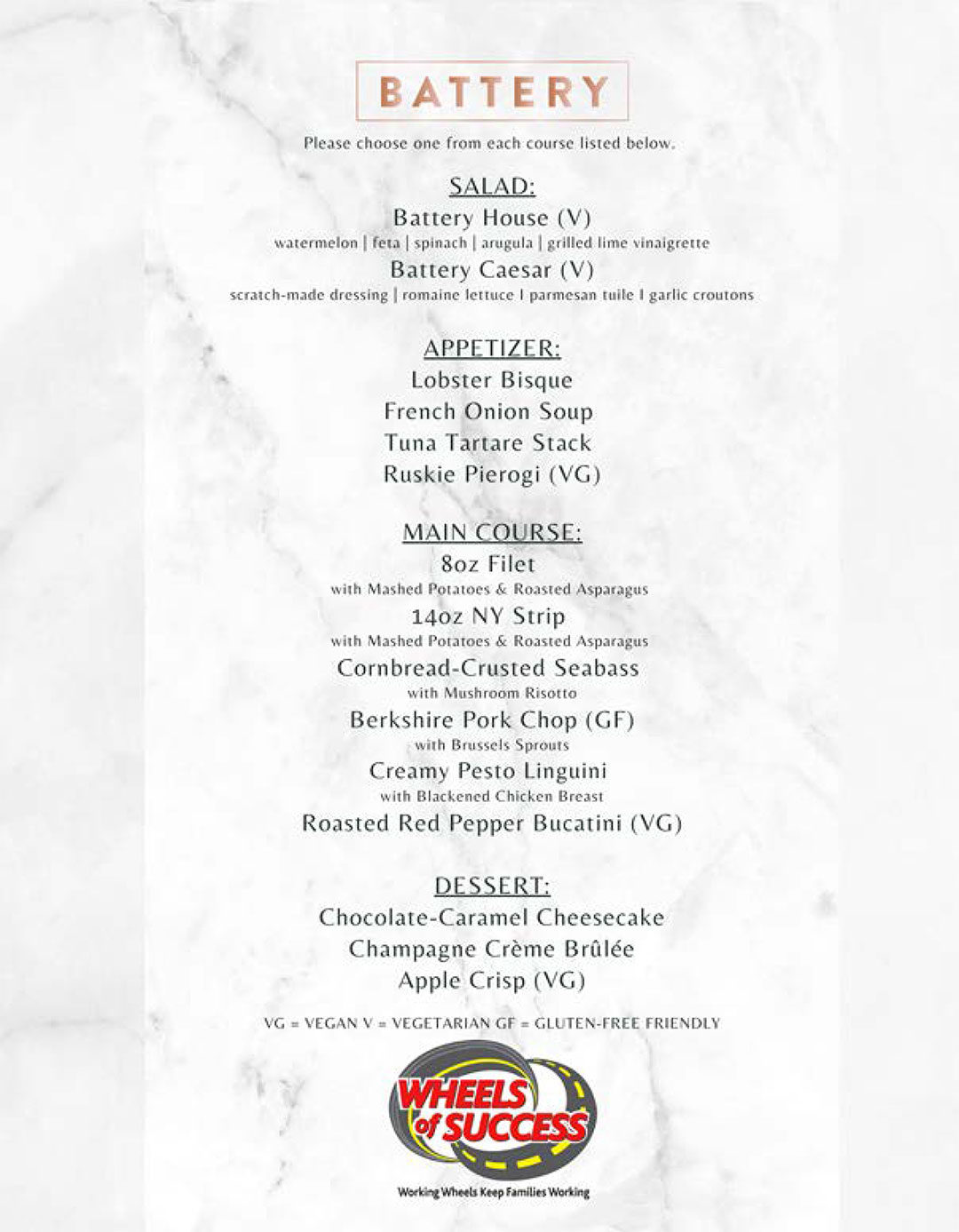 Winner Dinner October 2023 menu